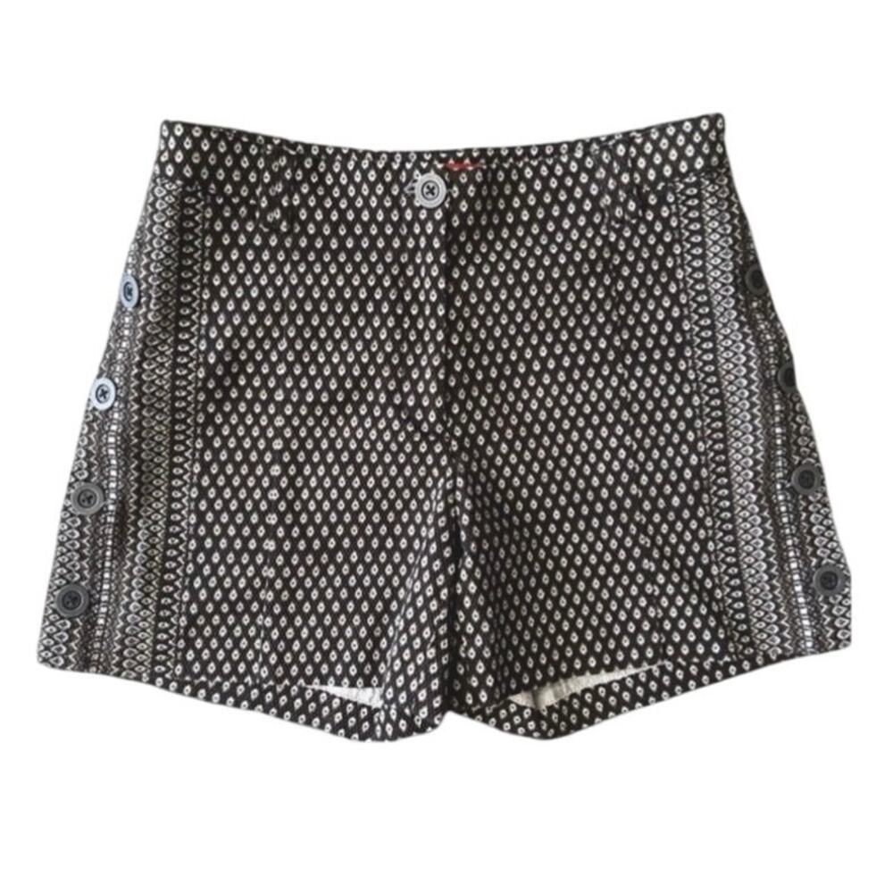 Anthropologie Cartonnier Dress Shorts Side Button Print Brown 2 28